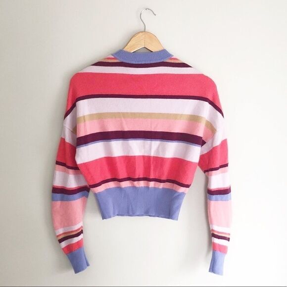 Lewit Cashmere Striped Cropped Sweater Pink Purple - Picture 7 of 11